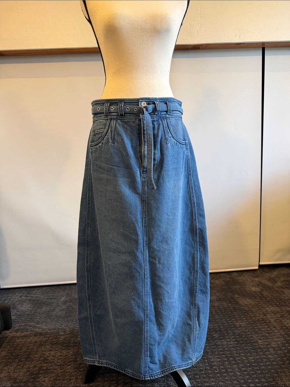 Pilcro Denim Maxi Skirt in Blue